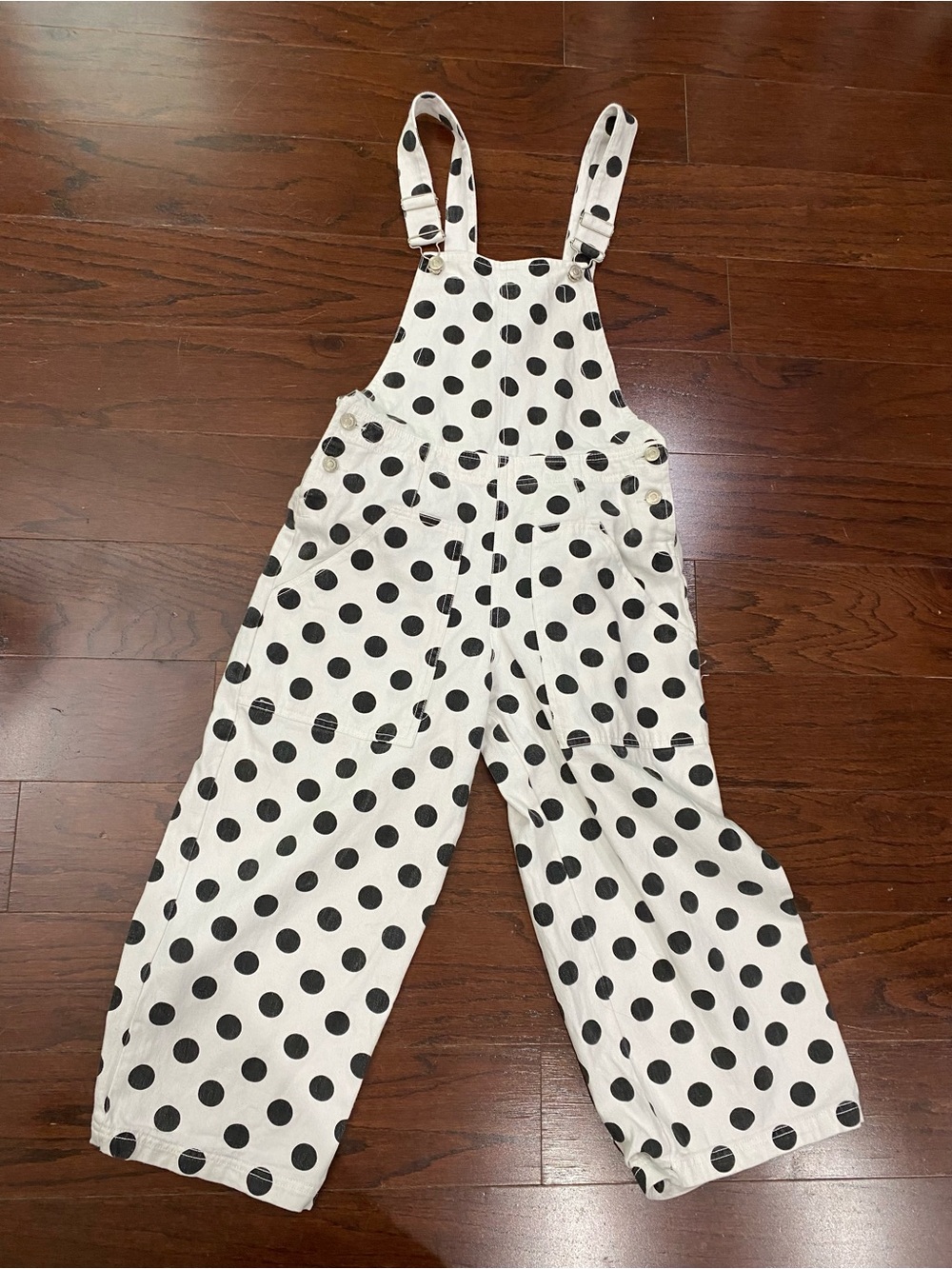 White with Black Polka Dot Overalls size small